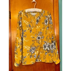 Available by Angela Fashion Womens Yellow Floral Boutique Long Sleeve Top Large